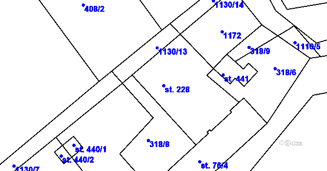 Parcela st. 228 v KÚ Košařiska, Katastrální mapa