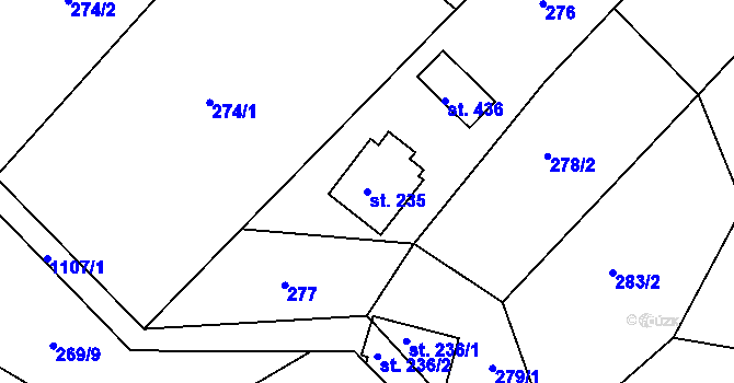 Parcela st. 235 v KÚ Košařiska, Katastrální mapa