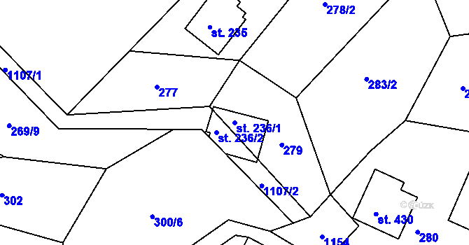 Parcela st. 236/1 v KÚ Košařiska, Katastrální mapa