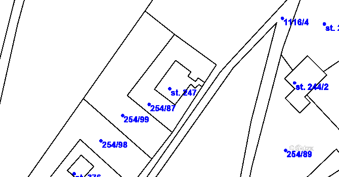 Parcela st. 247 v KÚ Košařiska, Katastrální mapa