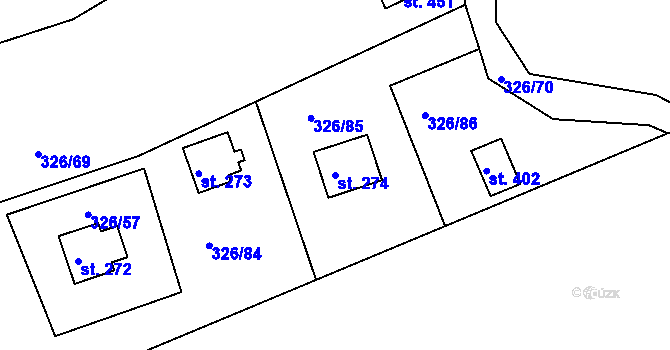 Parcela st. 274 v KÚ Košařiska, Katastrální mapa