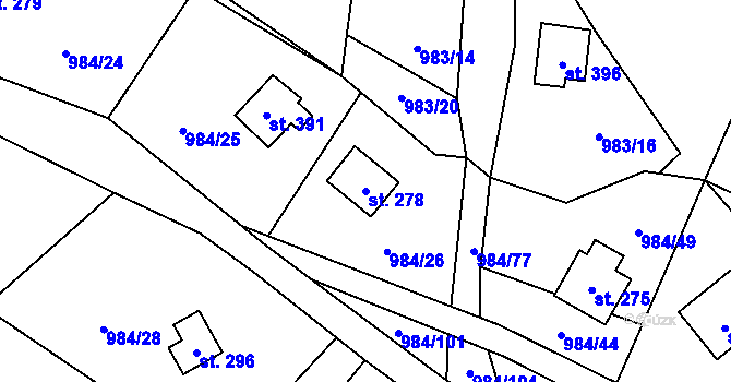 Parcela st. 278 v KÚ Košařiska, Katastrální mapa