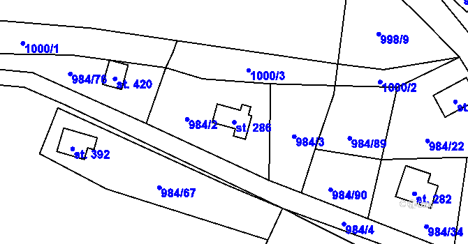 Parcela st. 286 v KÚ Košařiska, Katastrální mapa