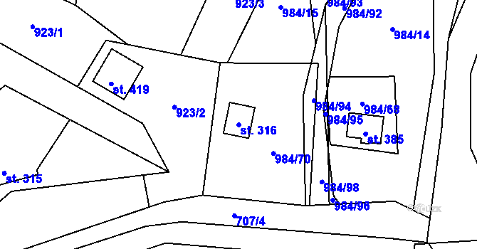 Parcela st. 316 v KÚ Košařiska, Katastrální mapa