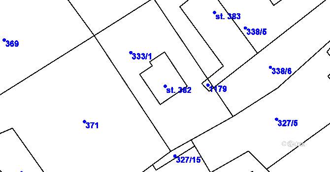 Parcela st. 382 v KÚ Košařiska, Katastrální mapa