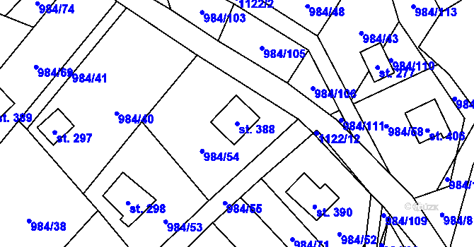 Parcela st. 388 v KÚ Košařiska, Katastrální mapa