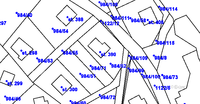 Parcela st. 390 v KÚ Košařiska, Katastrální mapa