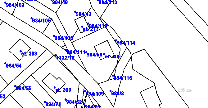 Parcela st. 406 v KÚ Košařiska, Katastrální mapa