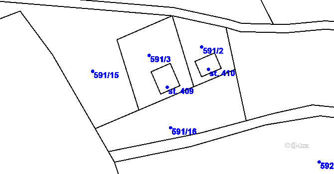 Parcela st. 409 v KÚ Košařiska, Katastrální mapa