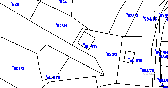 Parcela st. 419 v KÚ Košařiska, Katastrální mapa