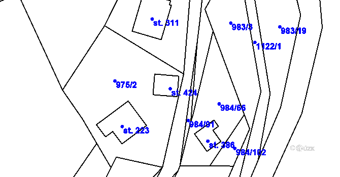 Parcela st. 424 v KÚ Košařiska, Katastrální mapa