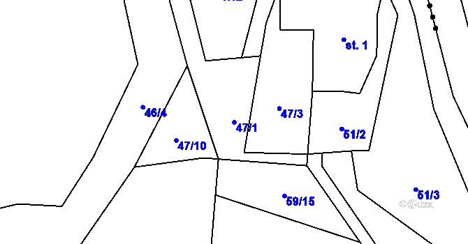 Parcela st. 47/1 v KÚ Košařiska, Katastrální mapa