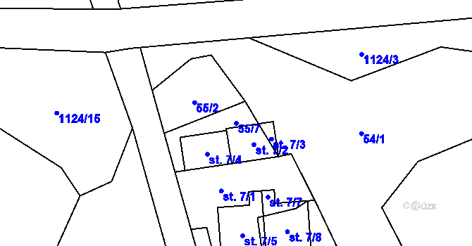 Parcela st. 55/7 v KÚ Košařiska, Katastrální mapa