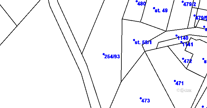 Parcela st. 254/93 v KÚ Košařiska, Katastrální mapa