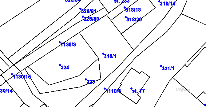 Parcela st. 318/1 v KÚ Košařiska, Katastrální mapa