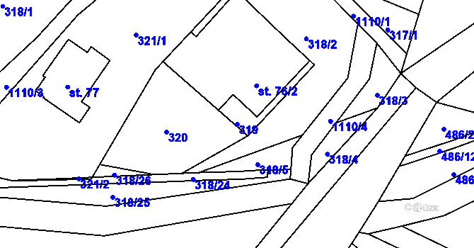 Parcela st. 319 v KÚ Košařiska, Katastrální mapa
