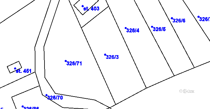 Parcela st. 326/3 v KÚ Košařiska, Katastrální mapa