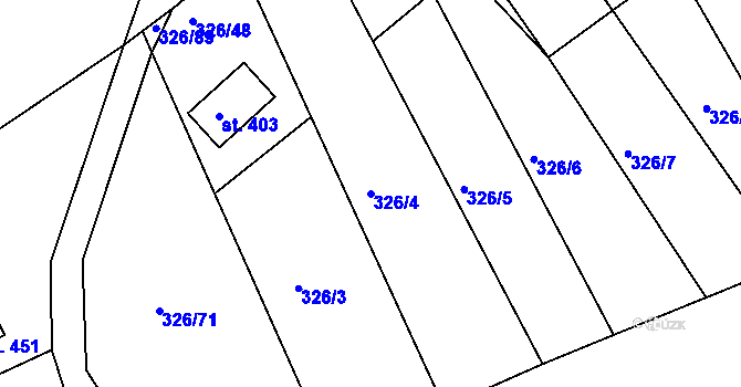 Parcela st. 326/4 v KÚ Košařiska, Katastrální mapa
