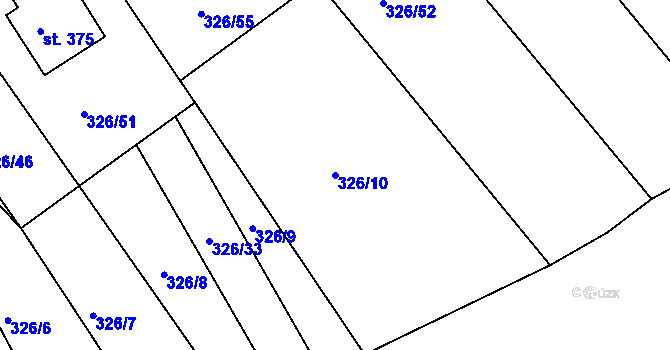 Parcela st. 326/10 v KÚ Košařiska, Katastrální mapa