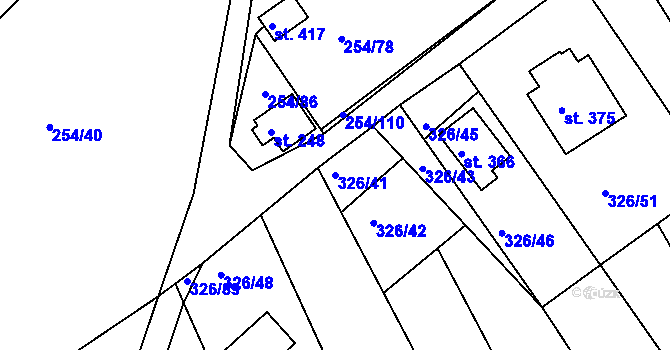 Parcela st. 326/41 v KÚ Košařiska, Katastrální mapa