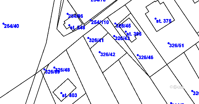 Parcela st. 326/42 v KÚ Košařiska, Katastrální mapa
