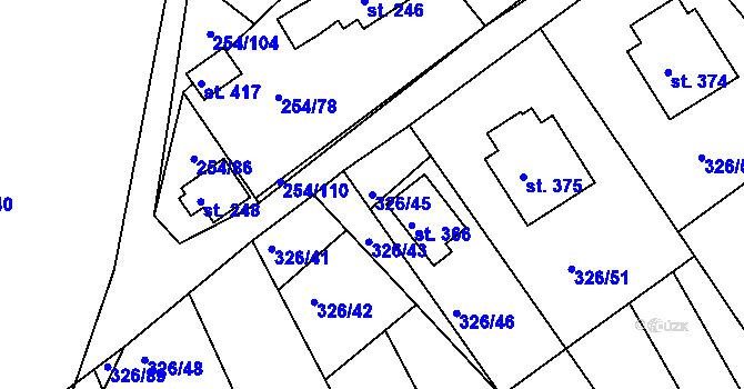 Parcela st. 326/45 v KÚ Košařiska, Katastrální mapa
