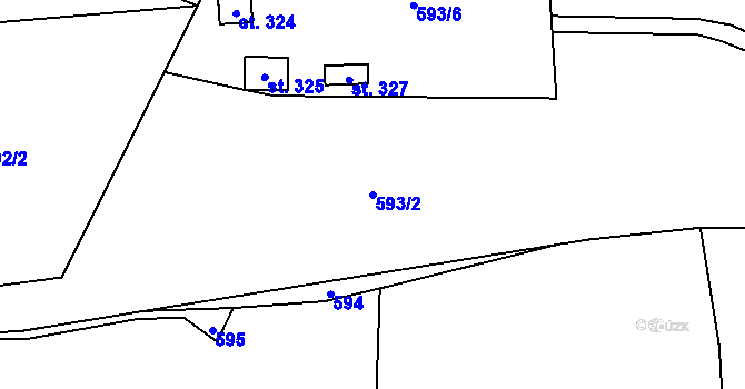Parcela st. 593/2 v KÚ Košařiska, Katastrální mapa