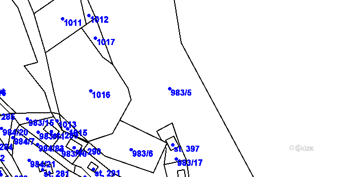 Parcela st. 983/5 v KÚ Košařiska, Katastrální mapa
