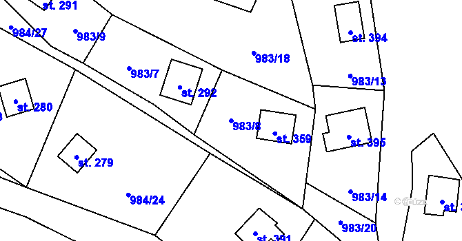 Parcela st. 983/8 v KÚ Košařiska, Katastrální mapa