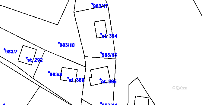 Parcela st. 983/13 v KÚ Košařiska, Katastrální mapa