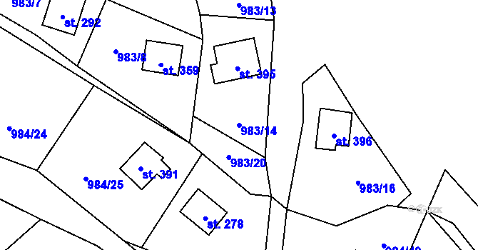 Parcela st. 983/14 v KÚ Košařiska, Katastrální mapa