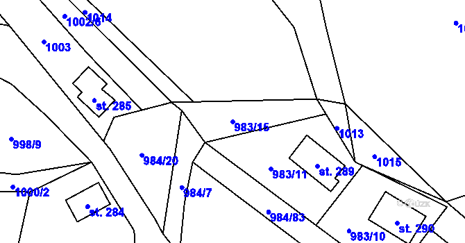 Parcela st. 983/15 v KÚ Košařiska, Katastrální mapa