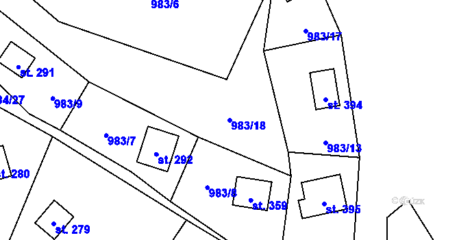 Parcela st. 983/18 v KÚ Košařiska, Katastrální mapa