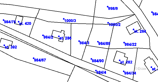 Parcela st. 984/3 v KÚ Košařiska, Katastrální mapa