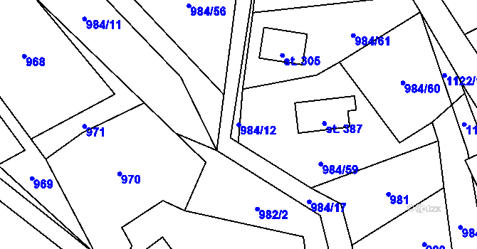 Parcela st. 984/12 v KÚ Košařiska, Katastrální mapa