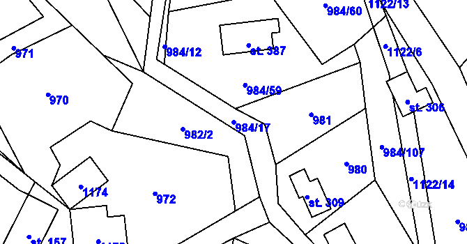 Parcela st. 984/17 v KÚ Košařiska, Katastrální mapa