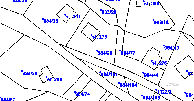 Parcela st. 984/26 v KÚ Košařiska, Katastrální mapa