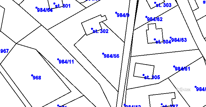 Parcela st. 984/56 v KÚ Košařiska, Katastrální mapa