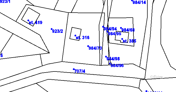 Parcela st. 984/70 v KÚ Košařiska, Katastrální mapa