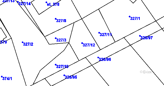 Parcela st. 327/12 v KÚ Košařiska, Katastrální mapa