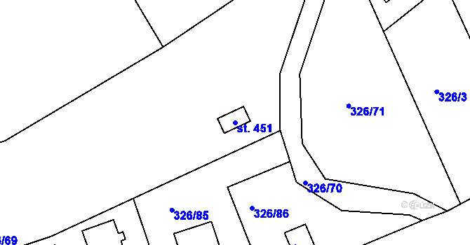Parcela st. 451 v KÚ Košařiska, Katastrální mapa