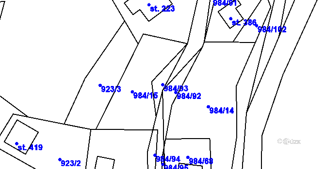 Parcela st. 984/93 v KÚ Košařiska, Katastrální mapa