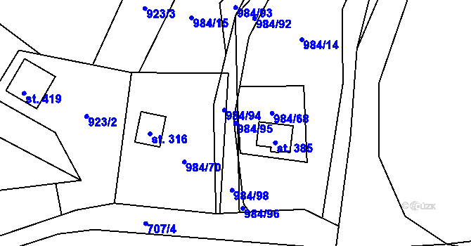 Parcela st. 984/95 v KÚ Košařiska, Katastrální mapa