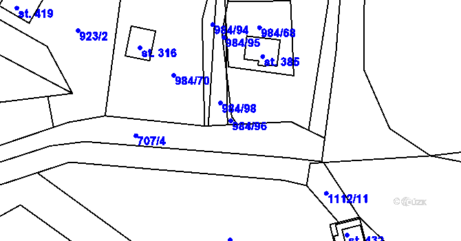 Parcela st. 984/96 v KÚ Košařiska, Katastrální mapa