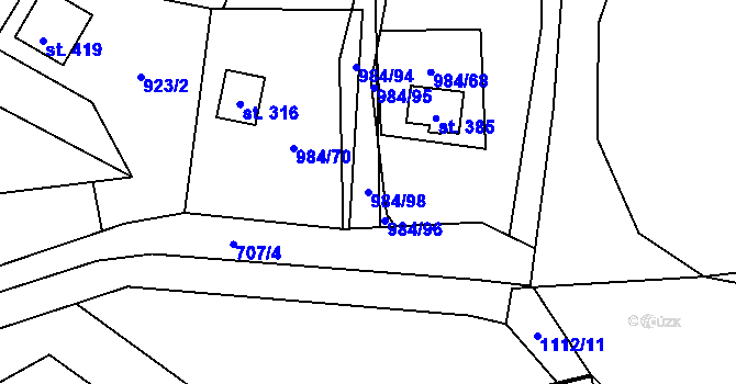 Parcela st. 984/98 v KÚ Košařiska, Katastrální mapa