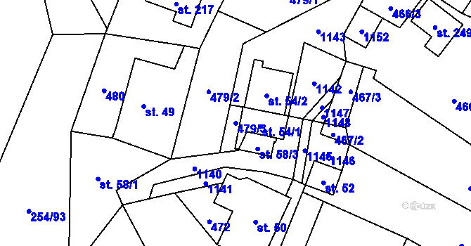 Parcela st. 479/3 v KÚ Košařiska, Katastrální mapa
