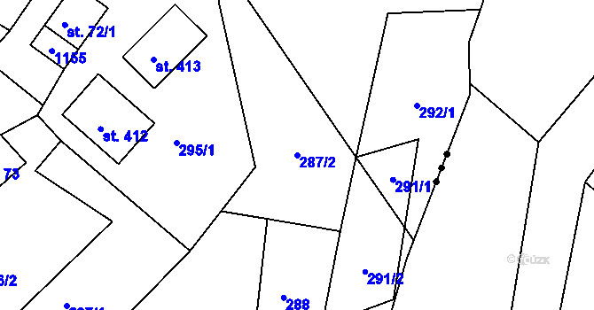 Parcela st. 287/2 v KÚ Košařiska, Katastrální mapa