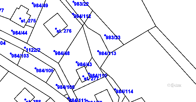 Parcela st. 984/113 v KÚ Košařiska, Katastrální mapa