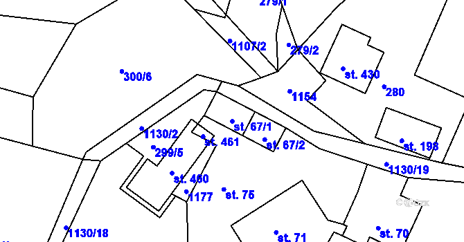 Parcela st. 67/1 v KÚ Košařiska, Katastrální mapa
