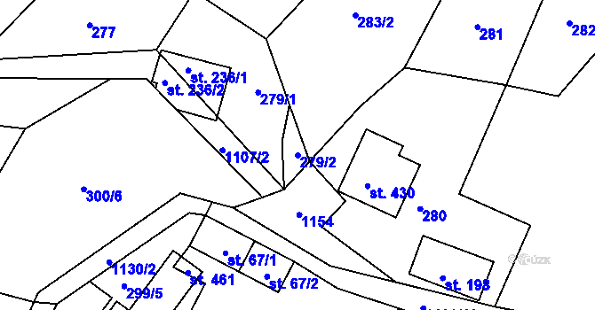Parcela st. 279/2 v KÚ Košařiska, Katastrální mapa